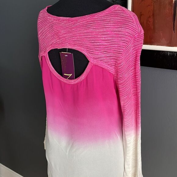 Zobha dip dye marled ombré pink/white burnout open chiffon back knit front top - Picture 6 of 9